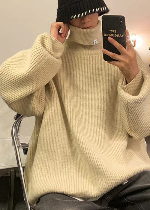 Loose Apricot Turtleneck Thick Knit Sweaters Winter