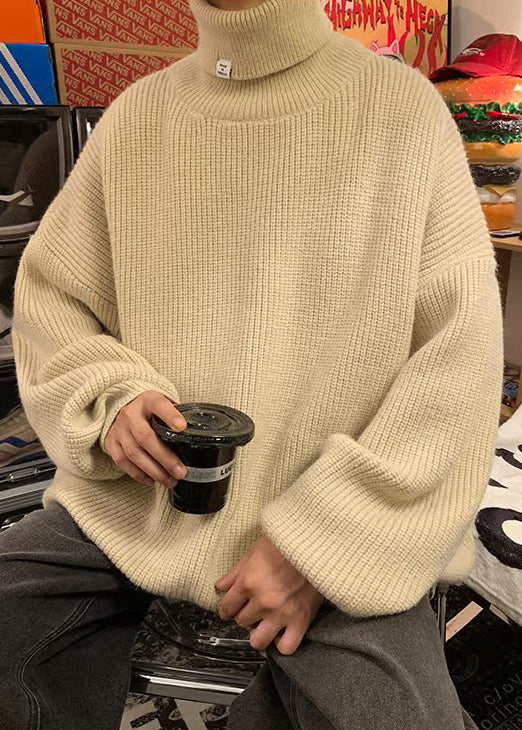 Loose Apricot Turtleneck Thick Knit Sweaters Winter