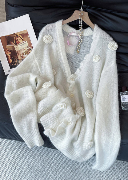 Loose Apricot V Neck Button Knit Cardigan Fall