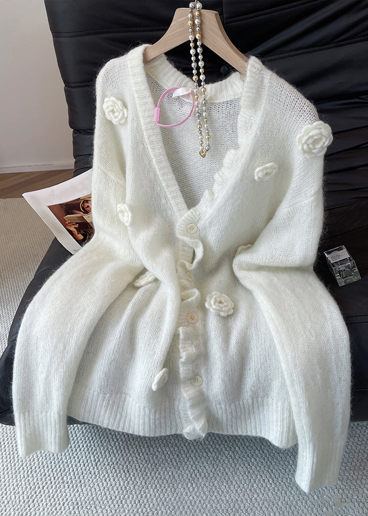 Loose Apricot V Neck Button Knit Cardigan Fall