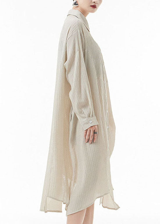 Loose Apricot Asymmetrical Design Peter Pan Collar Shirt Dresses Spring