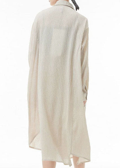 Loose Apricot Asymmetrical Design Peter Pan Collar Shirt Dresses Spring