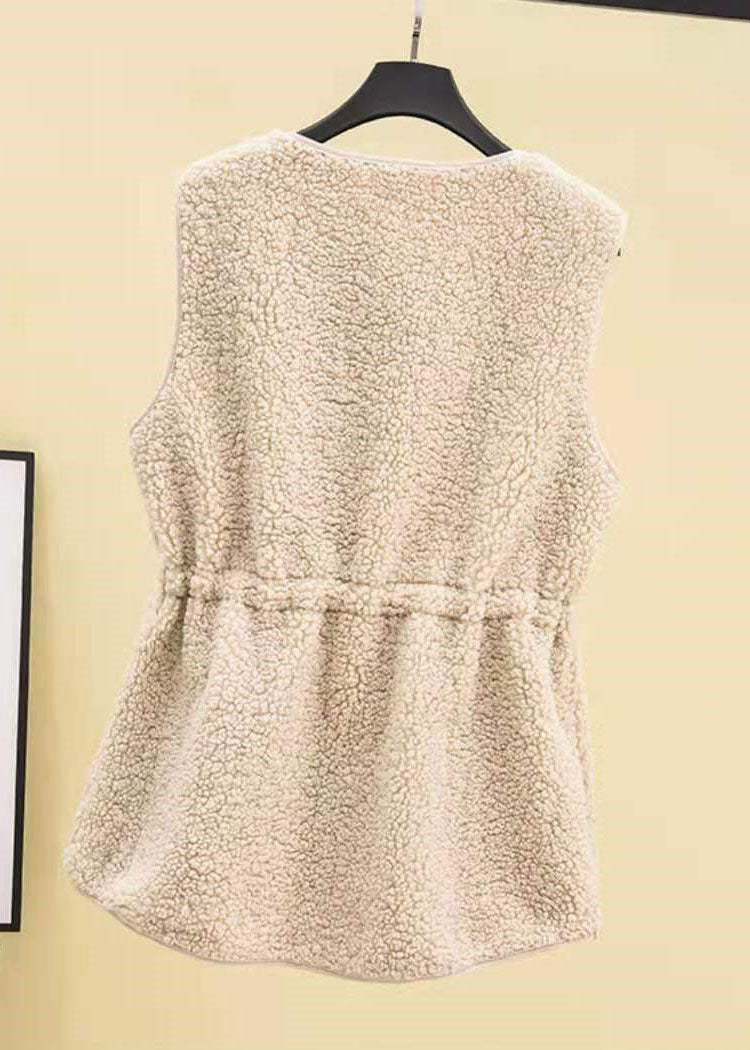Loose Apricot Drawstring Faux Fur Winter Vest