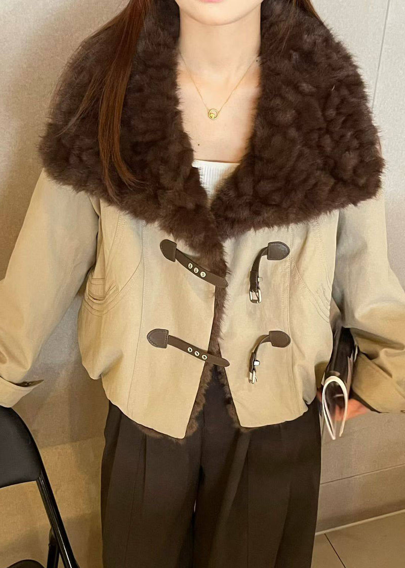 Loose Army Green Peter Pan Collar Fluffy Patchwork Parkas
