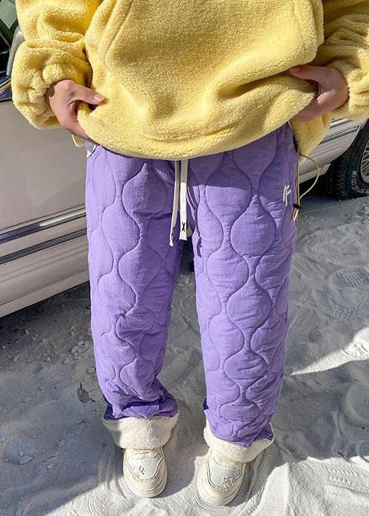 Loose Army Green Pockets Patchwork Warm Fleece Pants Winter