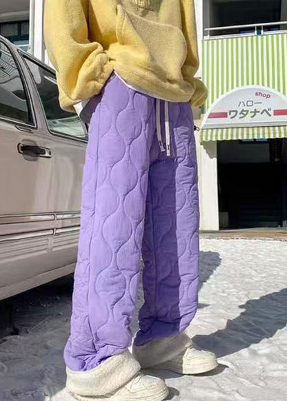Loose Army Green Pockets Patchwork Warm Fleece Pants Winter