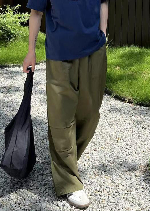 Loose Army Green Pockets Drawstring Cotton Pants Summer
