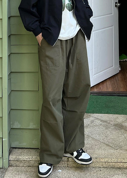 Loose Army Green Pockets Drawstring Cotton Pants Summer
