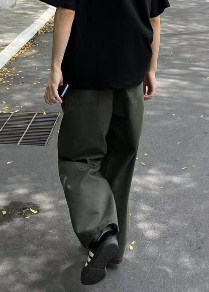 Loose Army Green Pockets Drawstring Cotton Pants Summer