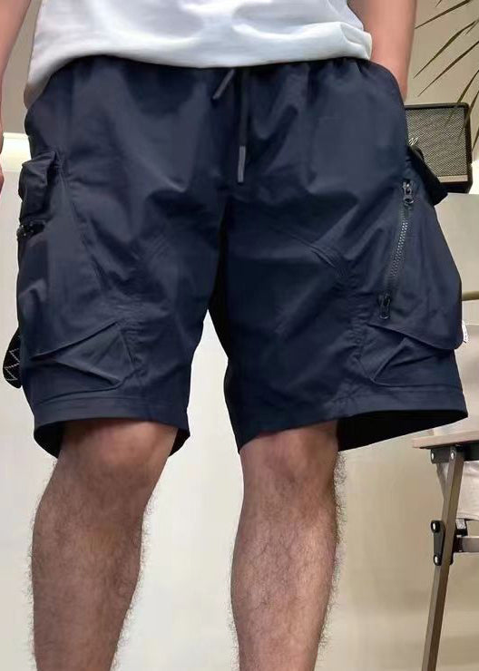 Loose Army Green Zip Up Pockets Elastic Waist Cotton Shorts Summer