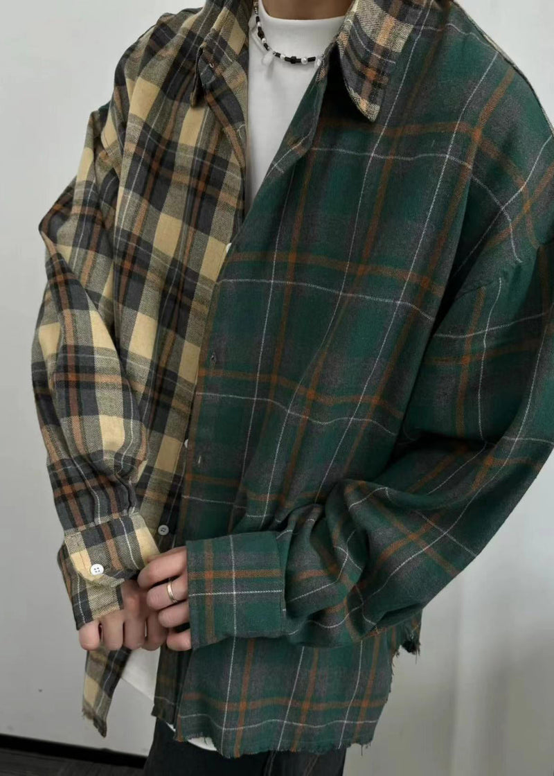 Loose Asymmetrical Plaid Button Cotton Shirts Spring