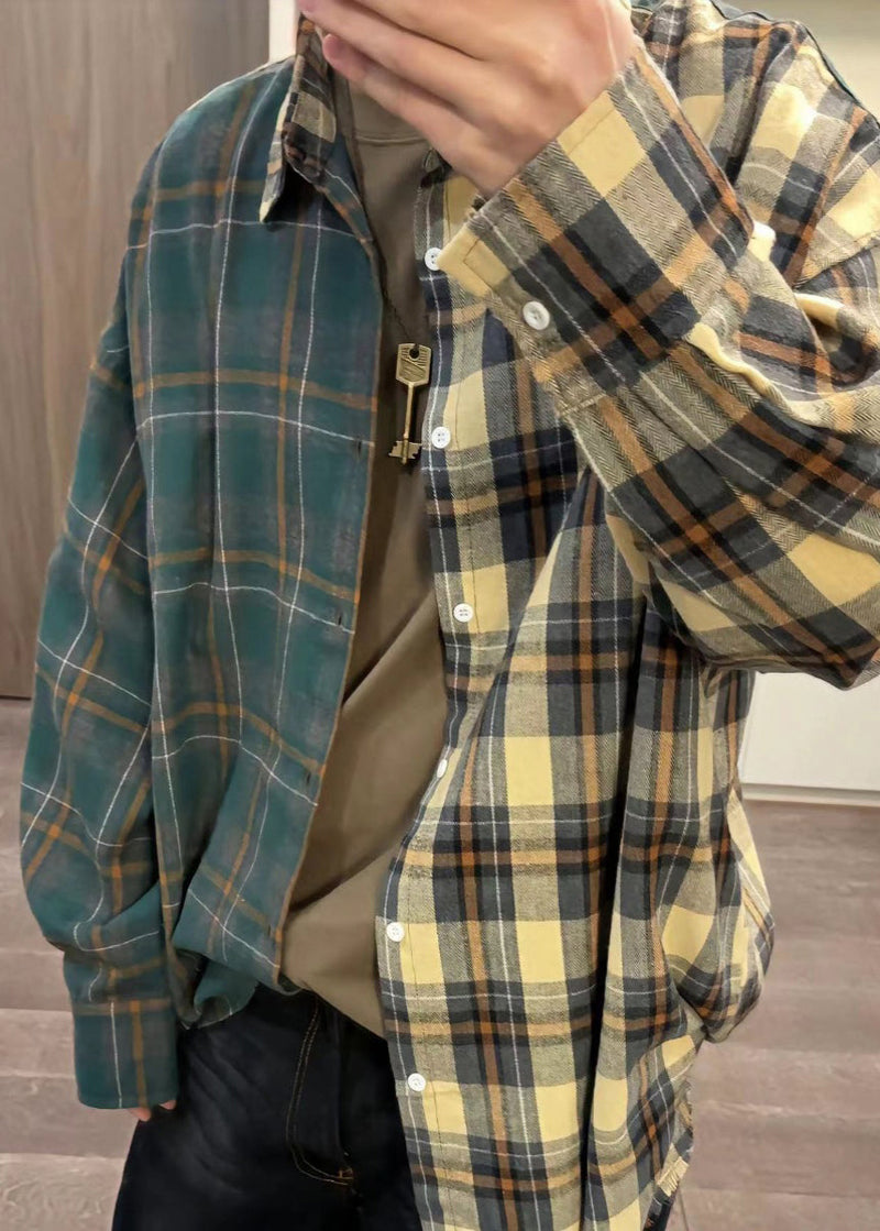 Loose Asymmetrical Plaid Button Cotton Shirts Spring