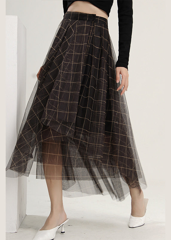 Loose Asymmetrical Plaid Tulle a Line Skirts Spring