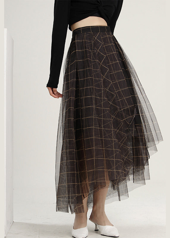 Loose Asymmetrical Plaid Tulle a Line Skirts Spring