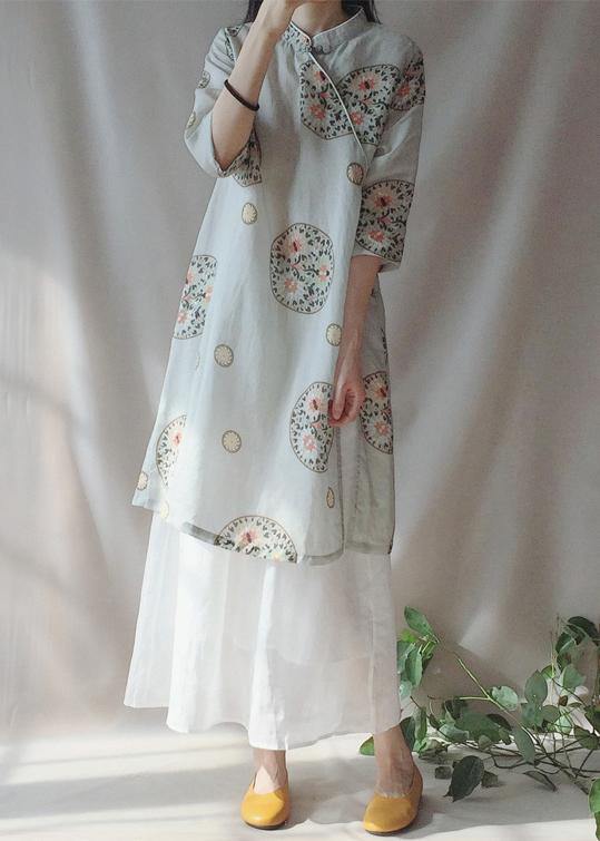 Loose Auspicious Clouds Dress Stand Collar Falf Sleeve Dress