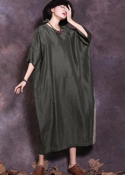 Loose Batwing Sleeve Cotton Tunics Wardrobes Blackish Green Loose Dresses Summer
