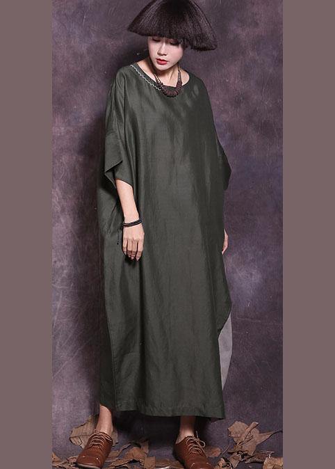 Loose Batwing Sleeve Cotton Tunics Wardrobes Blackish Green Loose Dresses Summer