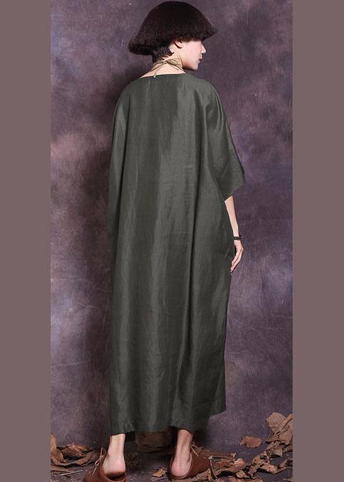 Loose Batwing Sleeve Cotton Tunics Wardrobes Blackish Green Loose Dresses Summer