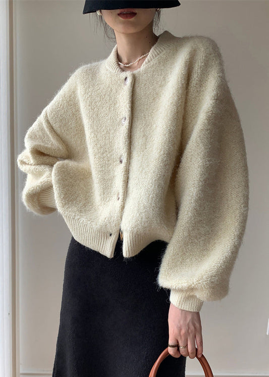Loose Beige Button Thick Wool Knit Coats Spring
