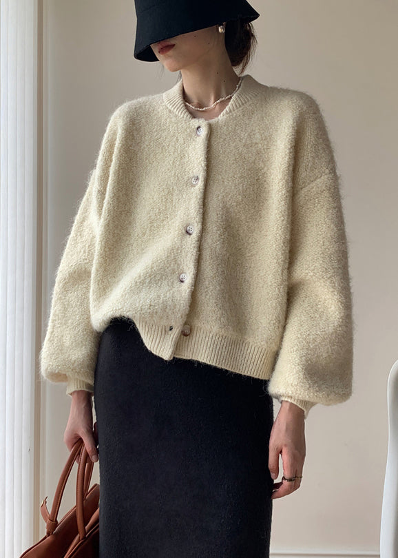 Loose Beige Button Thick Wool Knit Coats Spring