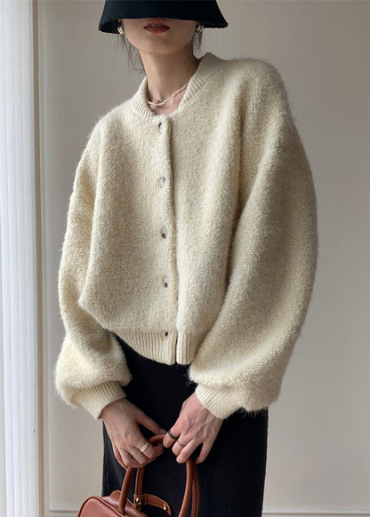 Loose Beige Button Thick Wool Knit Coats Spring