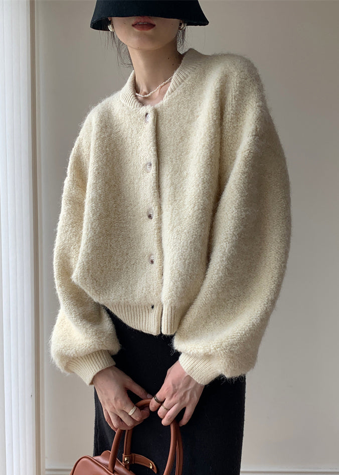 Loose Beige Button Thick Wool Knit Coats Spring