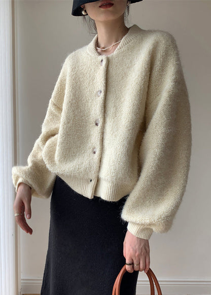 Loose Beige Button Thick Wool Knit Coats Spring