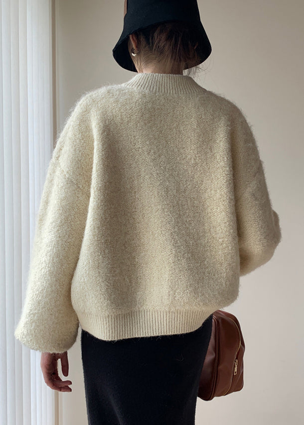 Loose Beige Button Thick Wool Knit Coats Spring