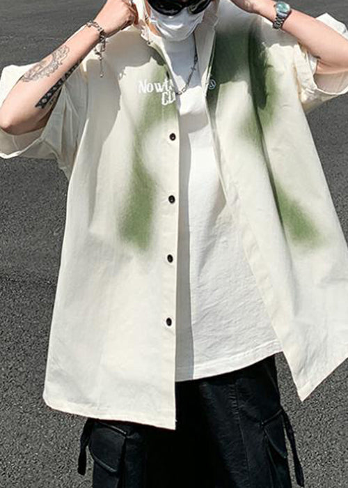 Loose Beige Gradient Color Letter Cotton Shirts Spring