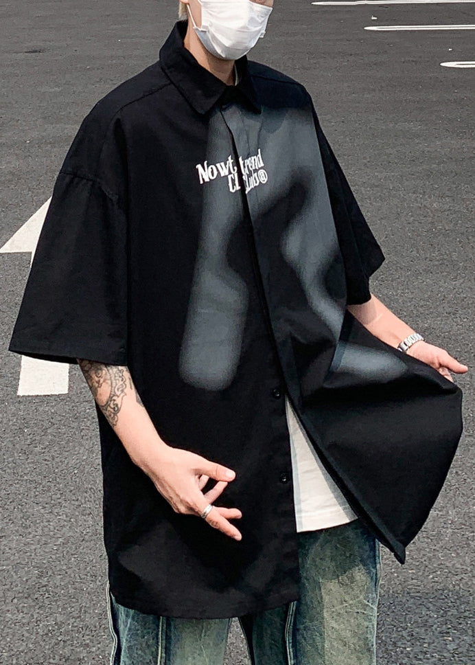 Loose Beige Gradient Color Letter Cotton Shirts Spring
