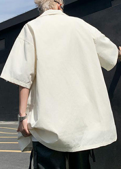 Loose Beige Gradient Color Letter Cotton Shirts Spring