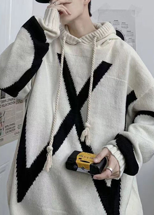 Loose Beige Hooded Cozy Knit Sweaters Winter