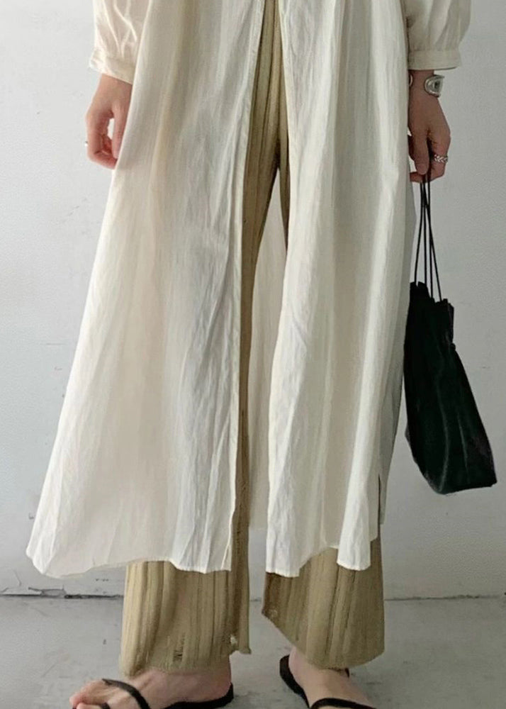 Loose Beige O-neck Button Long Upf 50+ Coat Long Sleeve