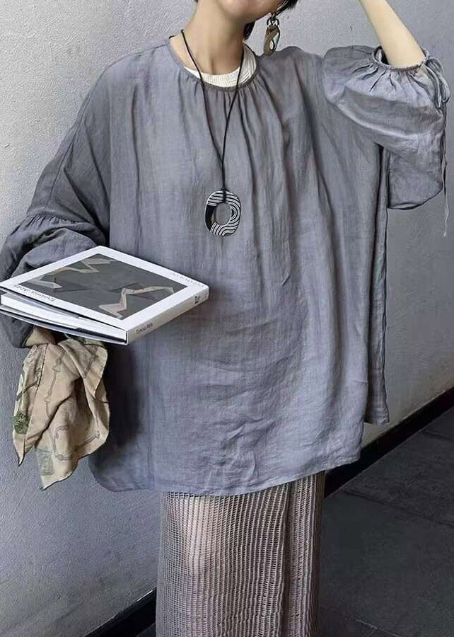 Loose Beige O-Neck Solid Top Lantern Sleeve