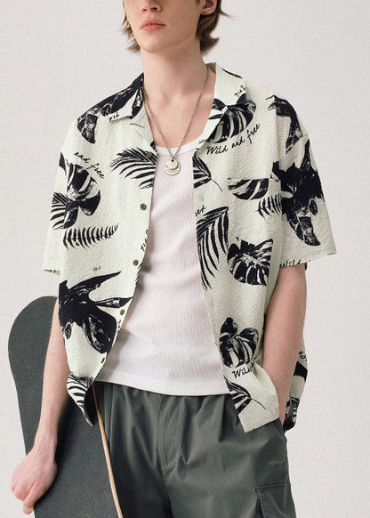 Loose Beige Peter Pan Collar Print Pockets Shirts Summer