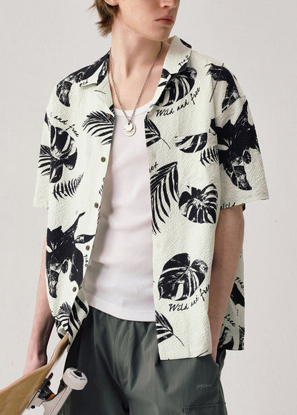Loose Beige Peter Pan Collar Print Pockets Shirts Summer