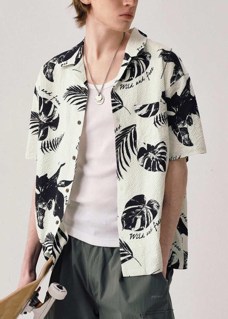 Loose Beige Peter Pan Collar Print Pockets Shirts Summer