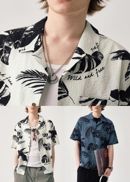 Loose Beige Peter Pan Collar Print Pockets Shirts Summer