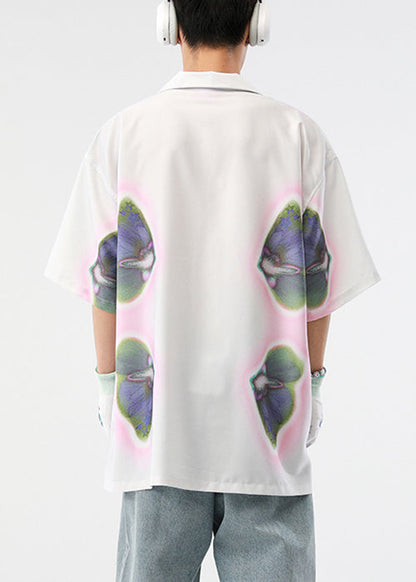 Loose Beige Print Button Cotton Shirts Summer
