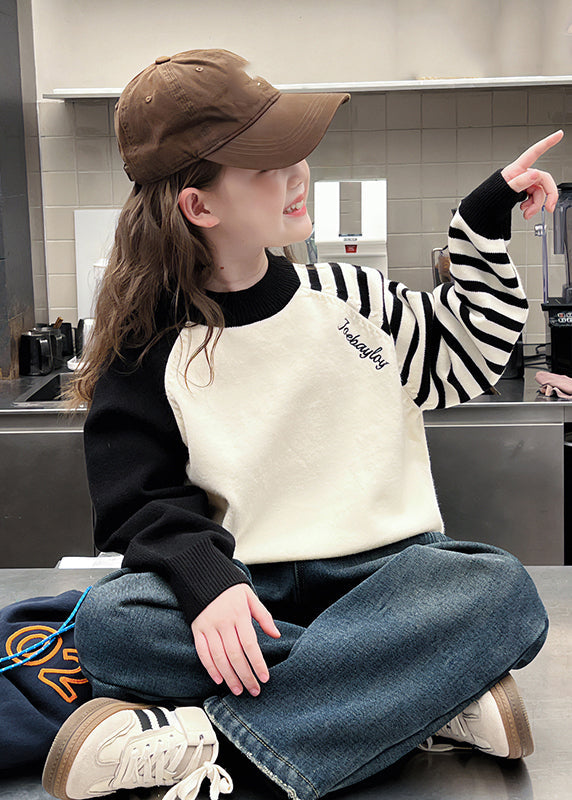 Loose Beige Turtleneck Striped Patchwork Cotton Knit Sweaters Spring