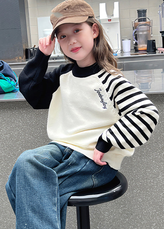 Loose Beige Turtleneck Striped Patchwork Cotton Knit Sweaters Spring