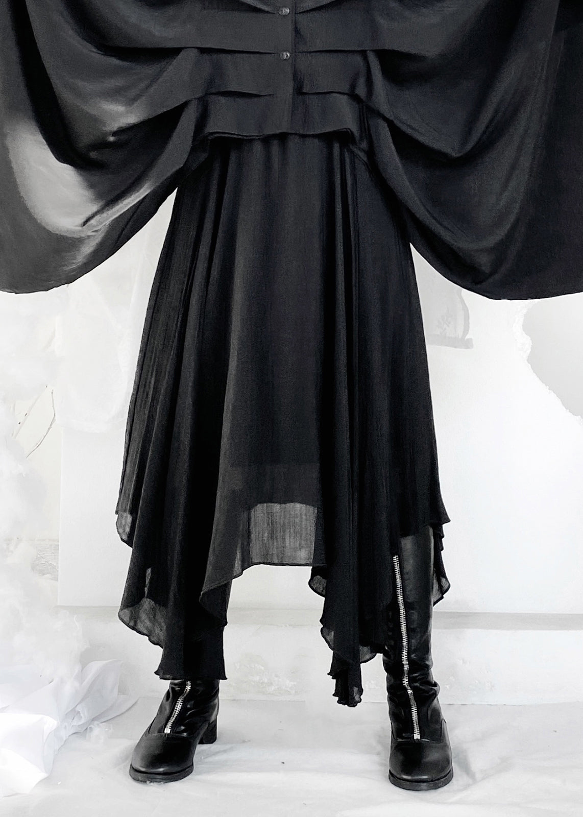 Loose Black Elastic Waist a Line Skirt Summer
