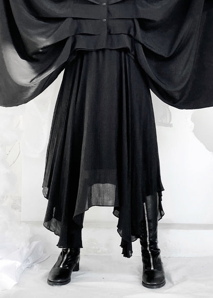 Loose Black Elastic Waist a Line Skirt Summer