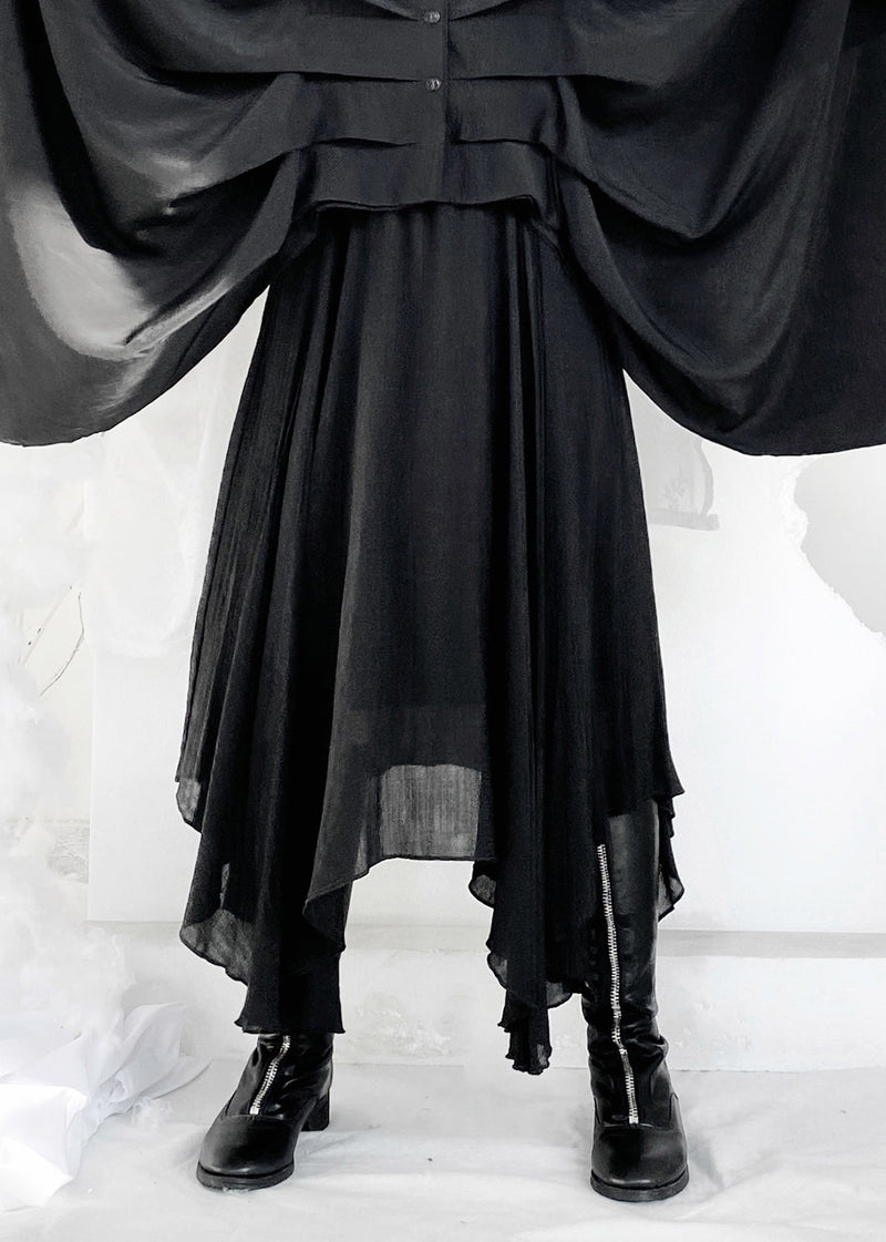Loose Black Elastic Waist a Line Skirt Summer