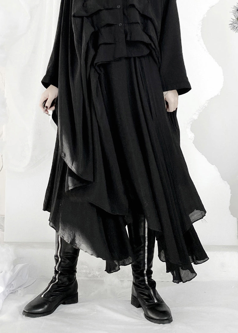 Loose Black Elastic Waist a Line Skirt Summer
