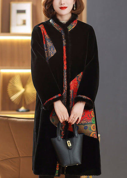 Loose Black Fluffy Pockets Wear on Both Sides Thick Long Coat Fall