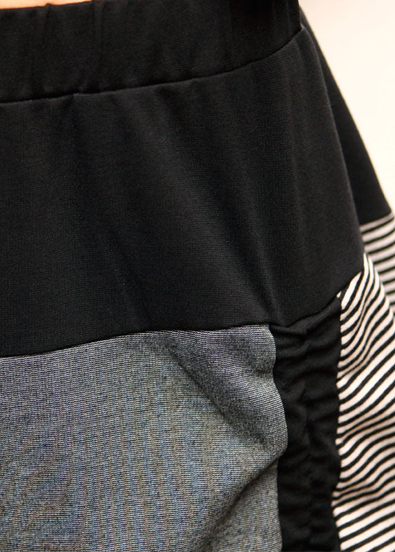 Loose Black Grey Patchwork Striped Drawstring Pants Spring