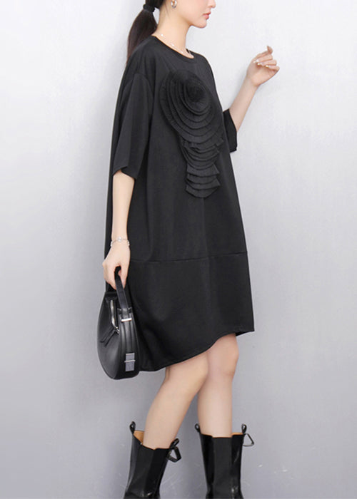 Loose Black O Neck Dress Half Sleeve