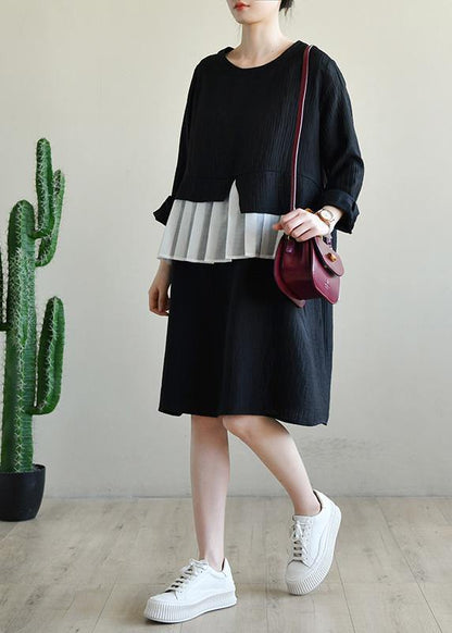 Loose Black O Neck Patchwork Spring Maxi Dress