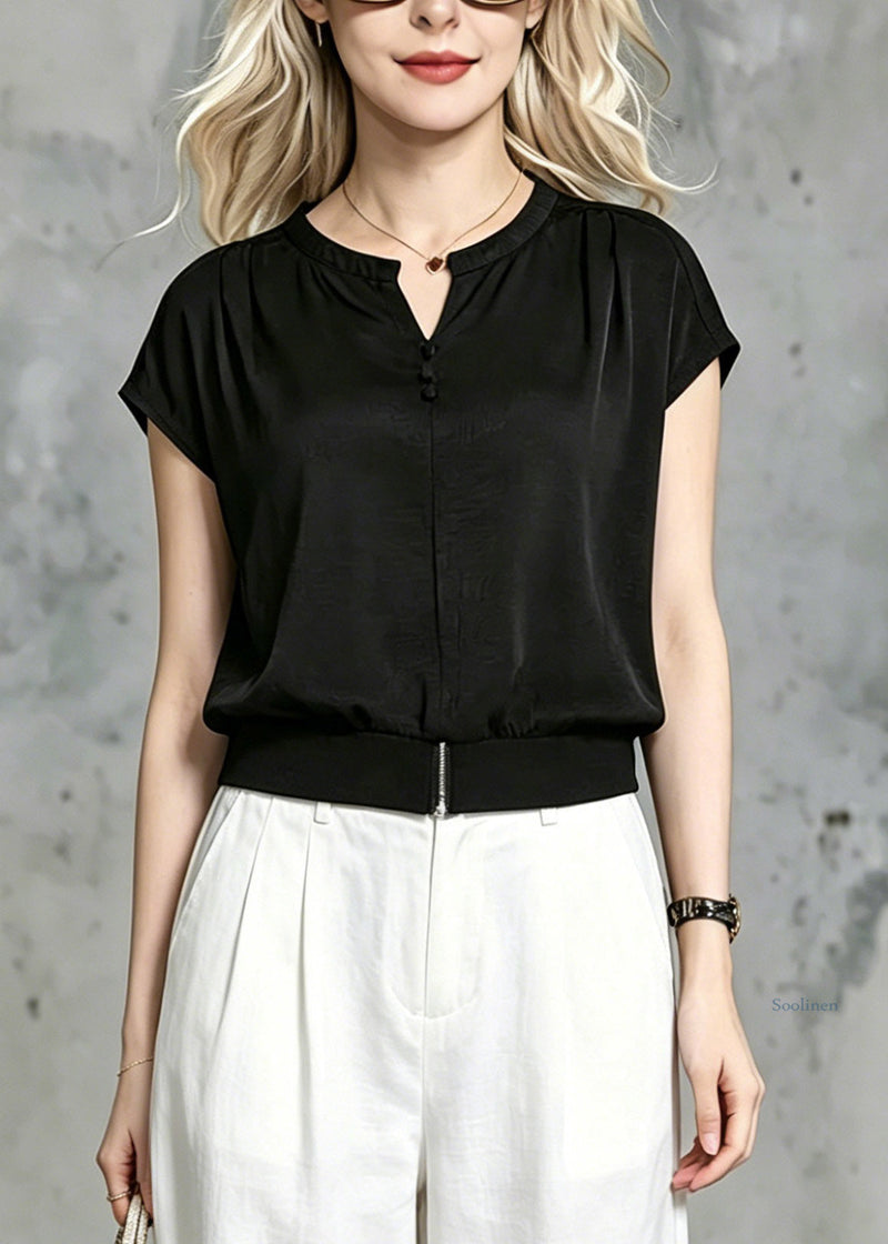 Loose Black O-neck T Shirt Summer
